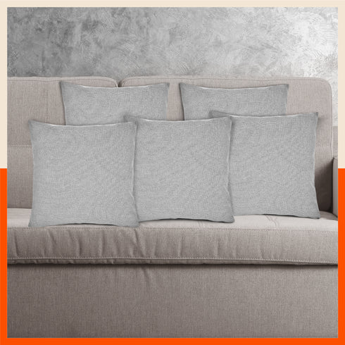 AKIRA Jute Cushion Covers For Home | Grey (Set of 5 - 16 x 16 Inches)